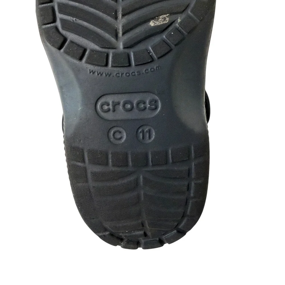 Crocs Classic Clog Kids Black Size C 11 Character Charms Jibbitz Slip On‎ Shoes